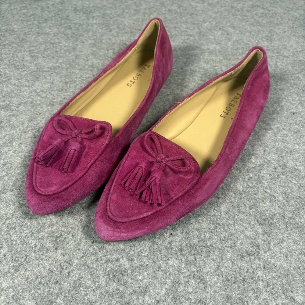 Talbots Tassel Suede‎ Loafers 8.5 M Magenta Pink Leather Bow Pointed Toe Flats